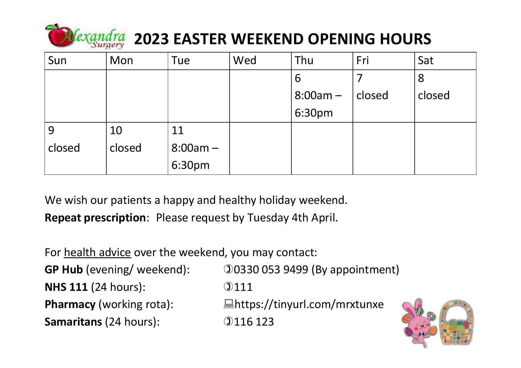 Easter opening hours 2023
